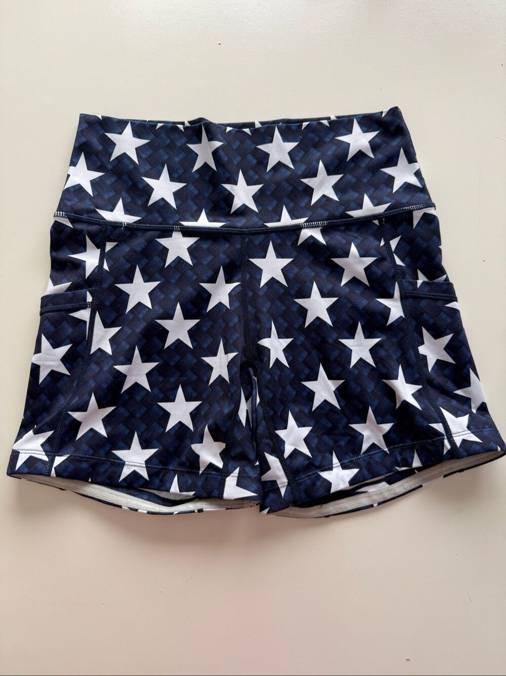 CVG Constantly Varied Gear Basketweave Blue White Stars Bike Shorts Pockets S